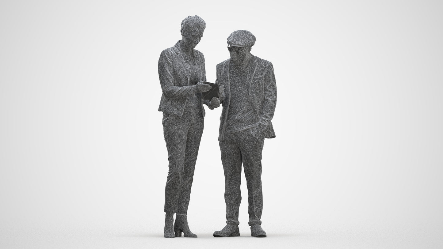realistic 3D human woman business couple, archviz people FBX OBJ for Blender, three-quarter front view render