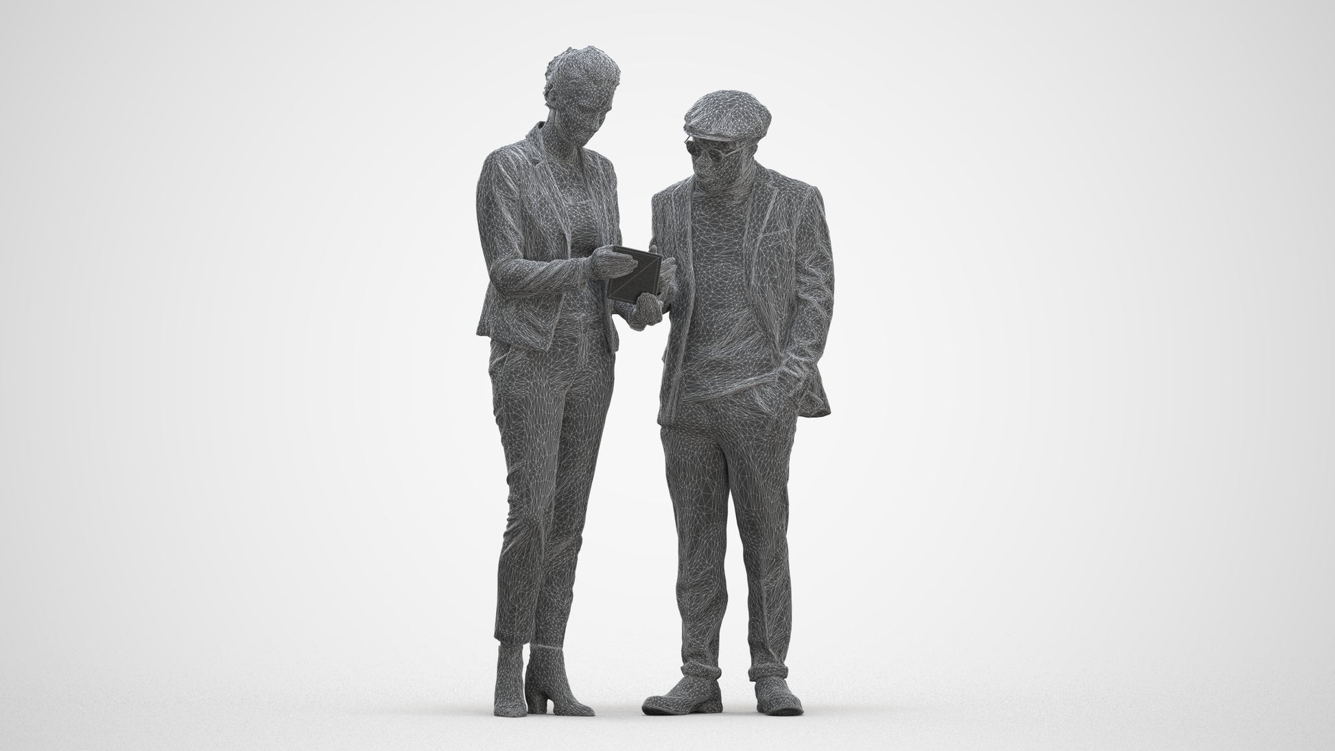 realistic 3D human woman business couple, archviz people FBX OBJ for Blender, three-quarter front view render