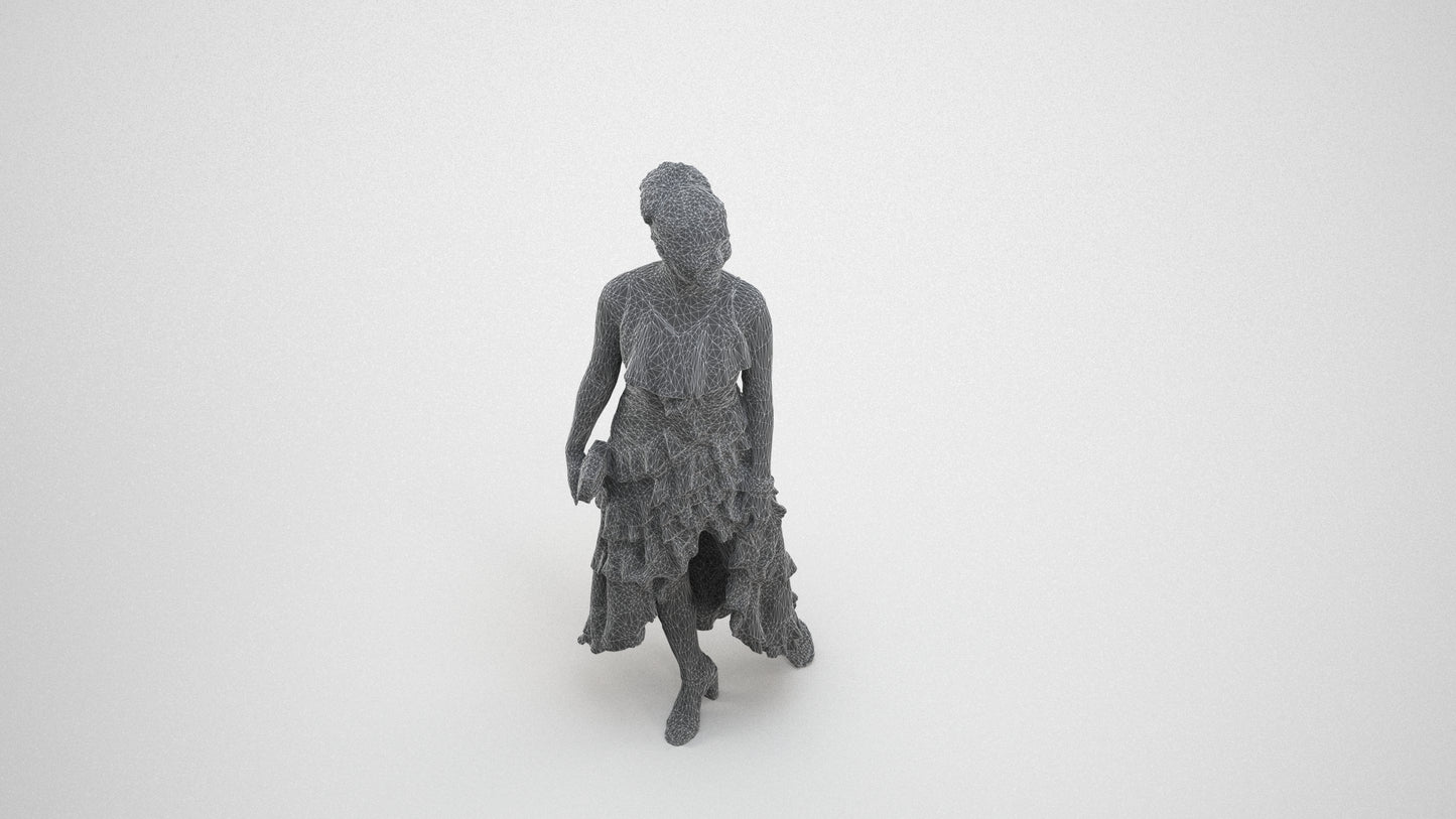 photogrammetry 3D woman formal formalaffairs, realistic human model archviz FBX, wireframe three-quarter view