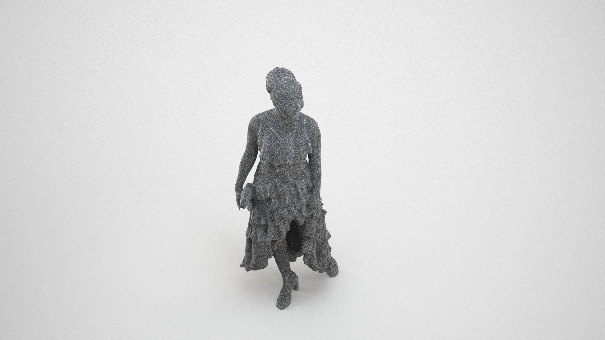 photogrammetry 3D woman formal formalaffairs, realistic human model archviz FBX, wireframe three-quarter view