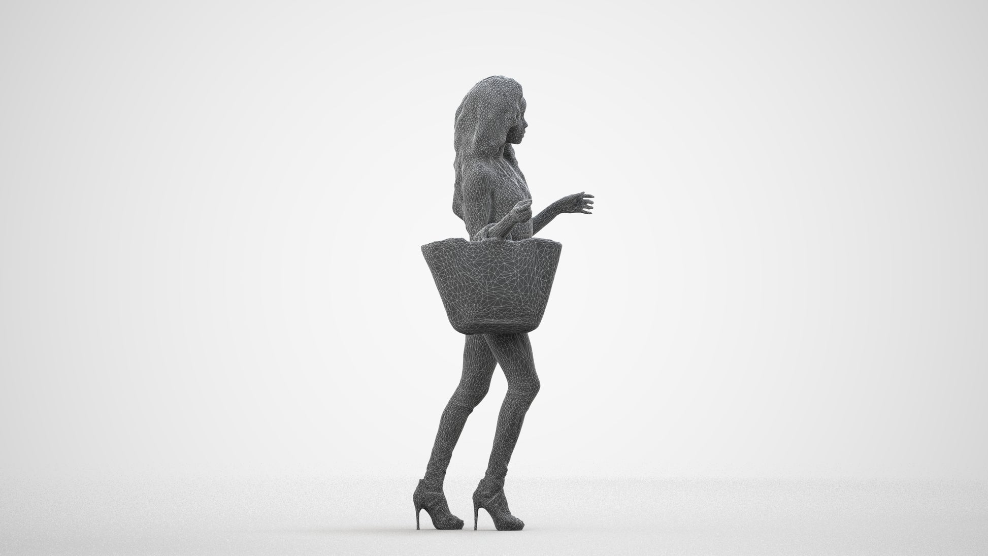 photogrammetry 3D woman casual walking, realistic human model archviz FBX, wireframe side view