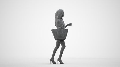 photogrammetry 3D woman casual walking, realistic human model archviz FBX, wireframe side view