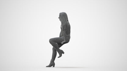 realistic 3D woman casual sitting, scanned archviz people for Blender and 3ds Max, square thumbnail