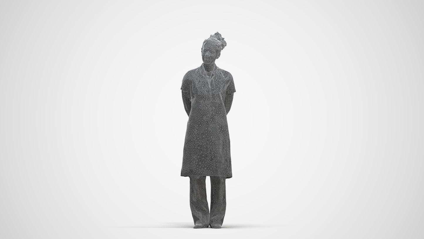 realistic 3D human woman hospitality, archviz people FBX OBJ for Blender, three-quarter front view render