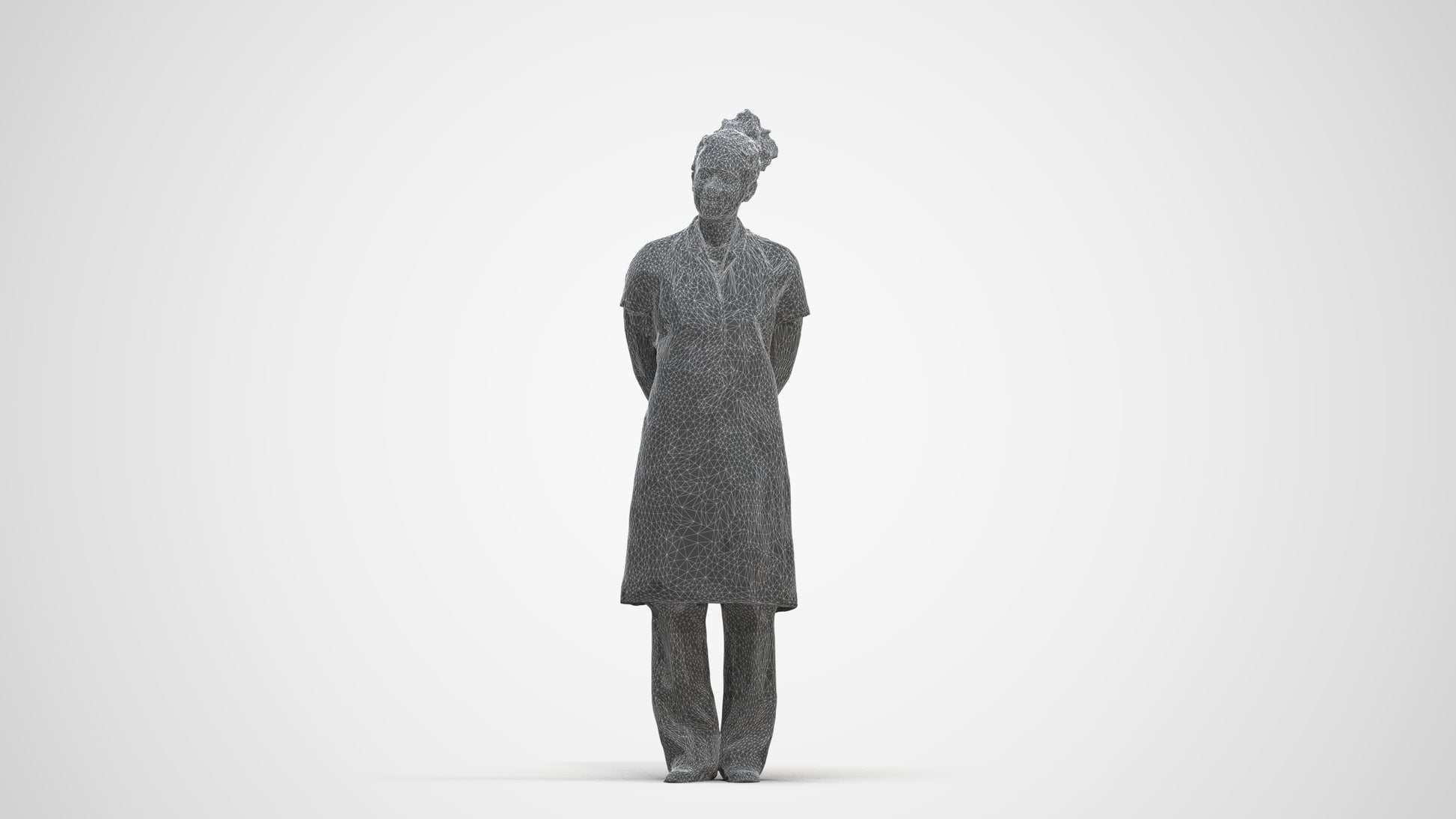 realistic 3D human woman hospitality, archviz people FBX OBJ for Blender, three-quarter front view render