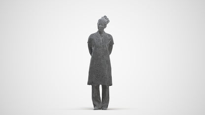 realistic 3D human woman hospitality, archviz people FBX OBJ for Blender, three-quarter front view render