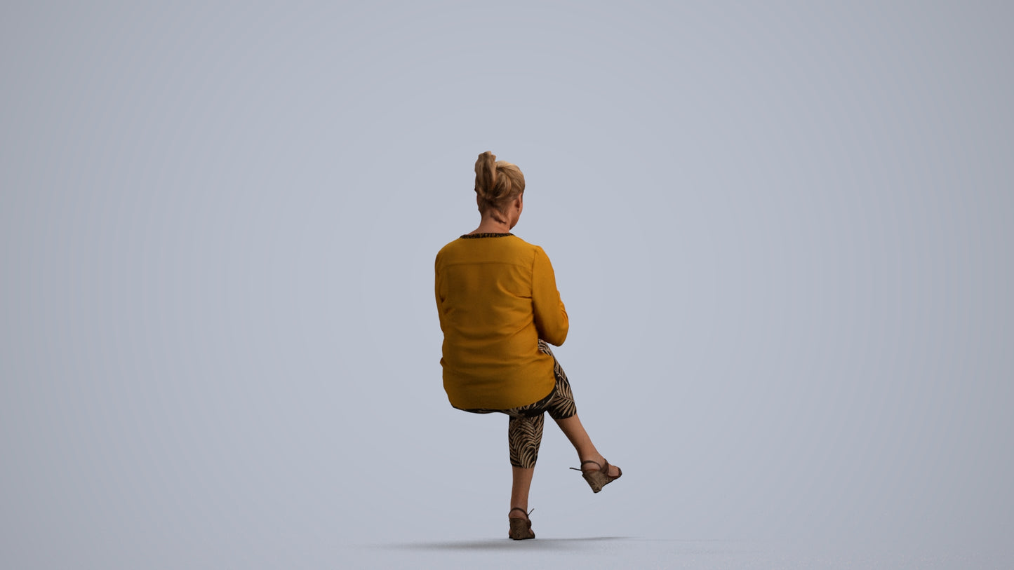 photogrammetry 3D woman casual sitting, realistic human model archviz FBX, front view render