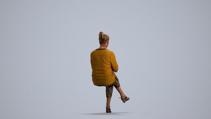photogrammetry 3D woman casual sitting, realistic human model archviz FBX, front view render