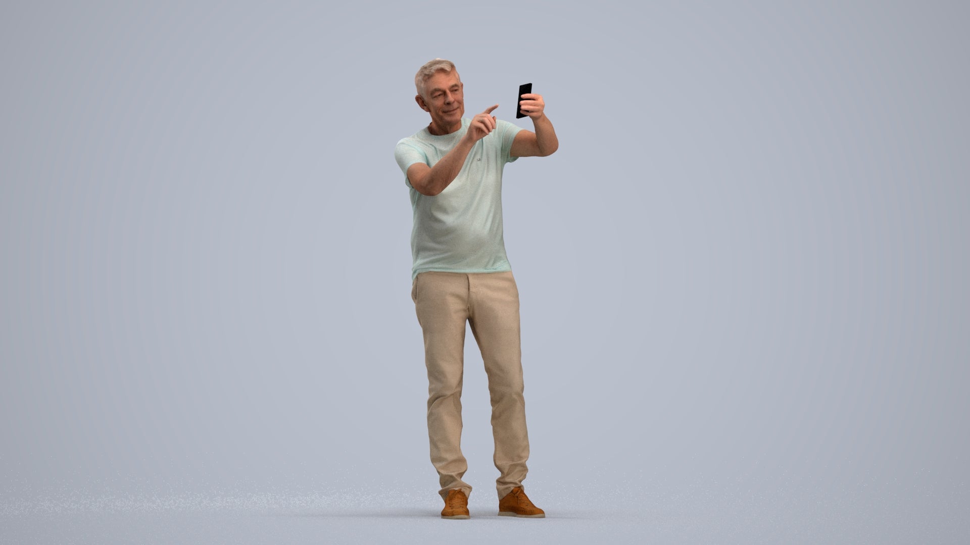 3D human model senior man casual standing, photogrammetry scanned person for archviz, standing pose render