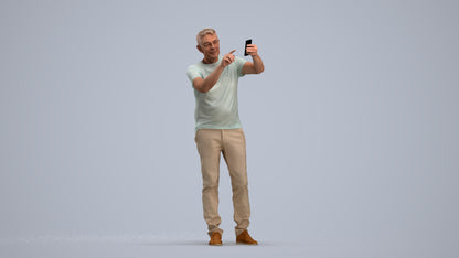 3D human model senior man casual standing, photogrammetry scanned person for archviz, standing pose render