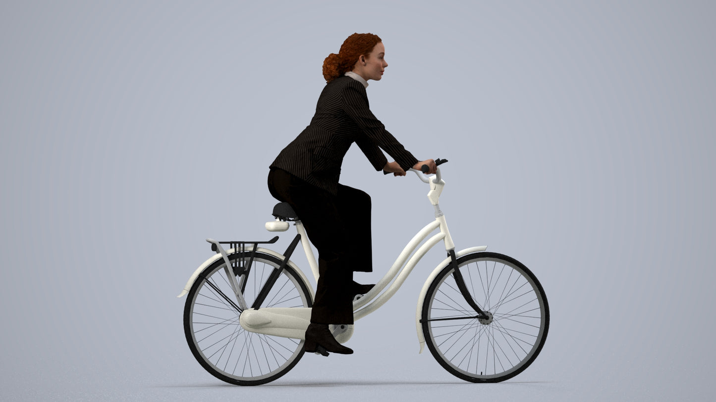 realistic 3D people woman business cycling, render-ready for V-Ray and Corona, FBX OBJ, side view render