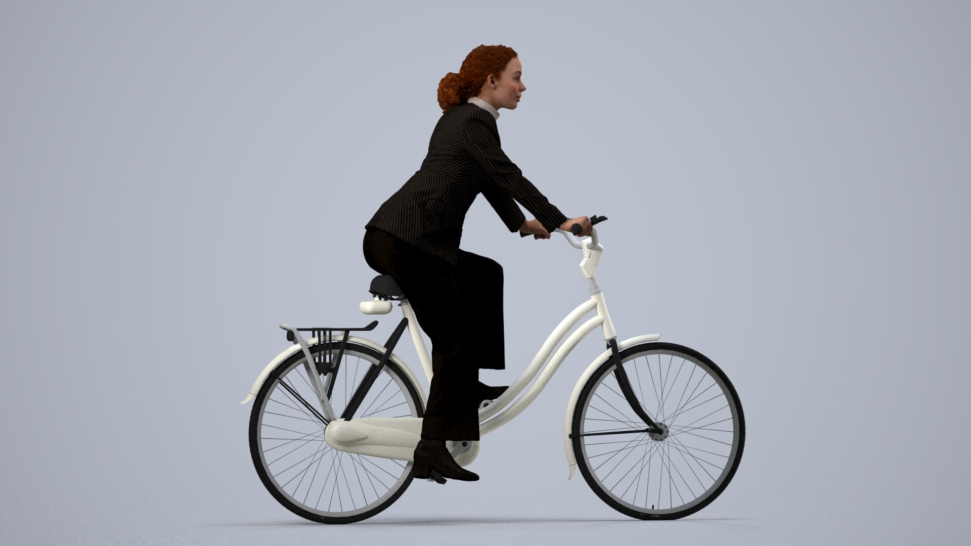 realistic 3D people woman business cycling, render-ready for V-Ray and Corona, FBX OBJ, side view render