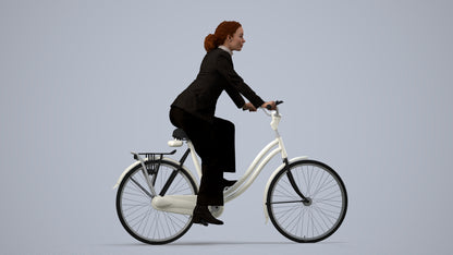 realistic 3D people woman business cycling, render-ready for V-Ray and Corona, FBX OBJ, side view render