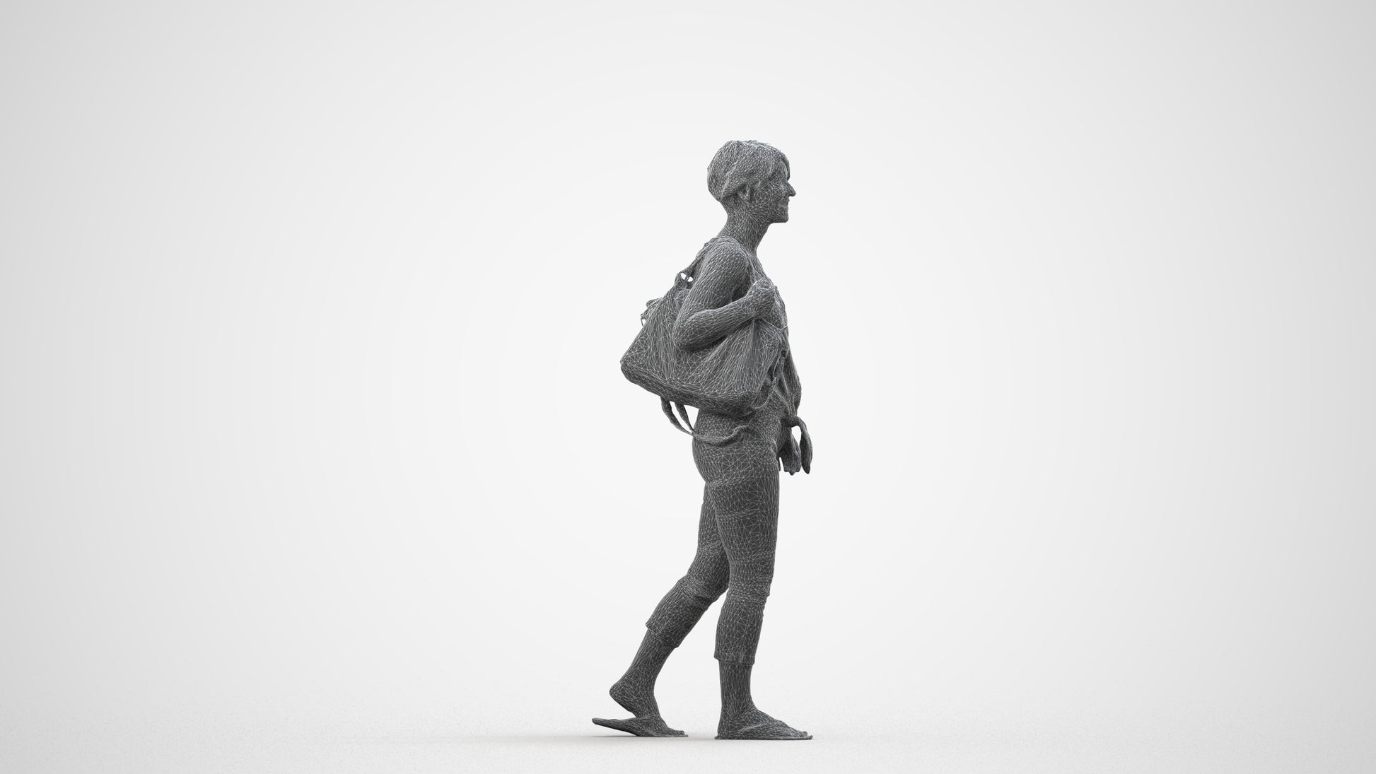realistic 3D human senior woman walking, archviz people FBX OBJ for Blender, wireframe side view