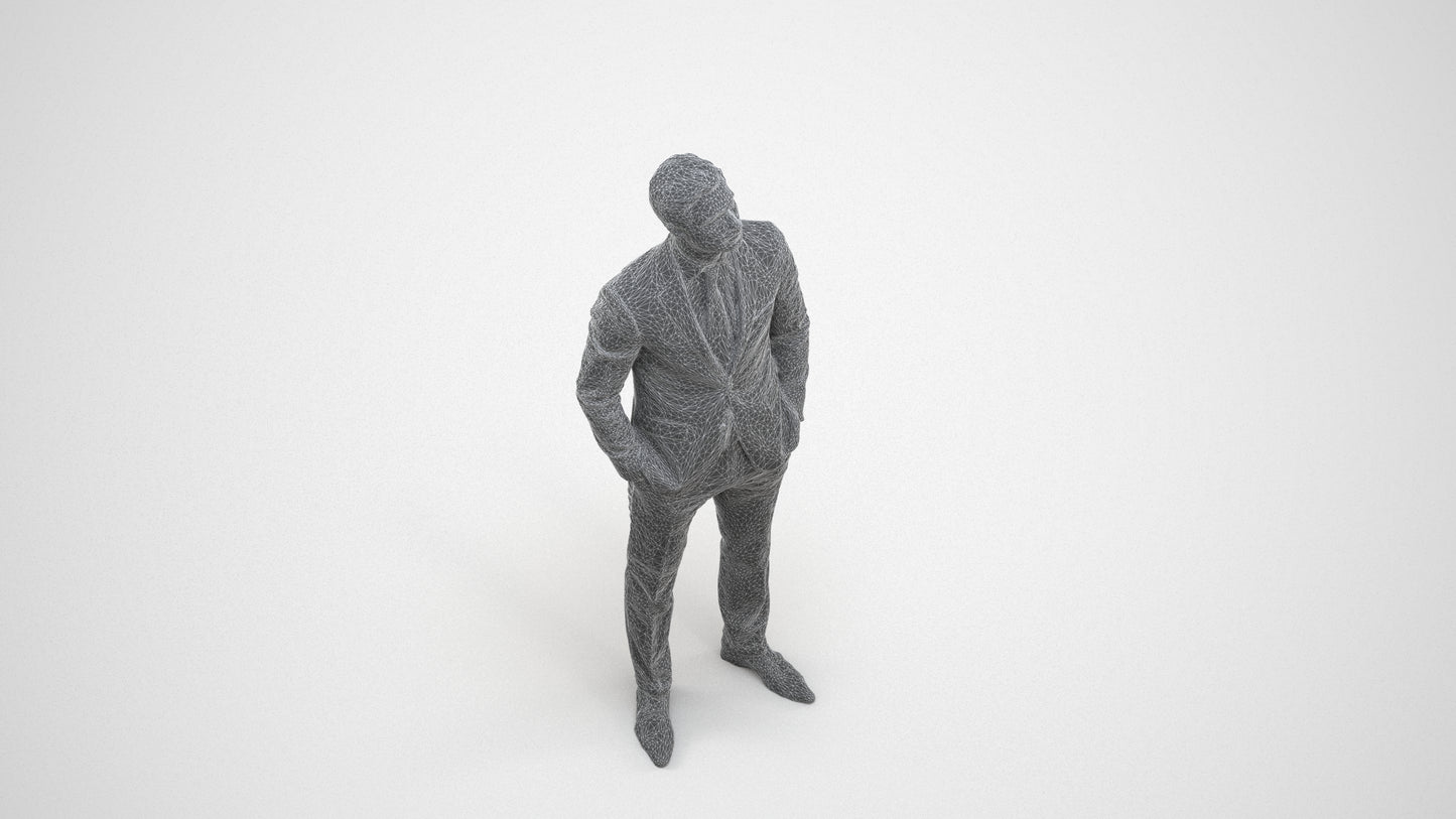 realistic 3D people man business, render-ready for V-Ray and Corona, FBX OBJ, wireframe three-quarter view