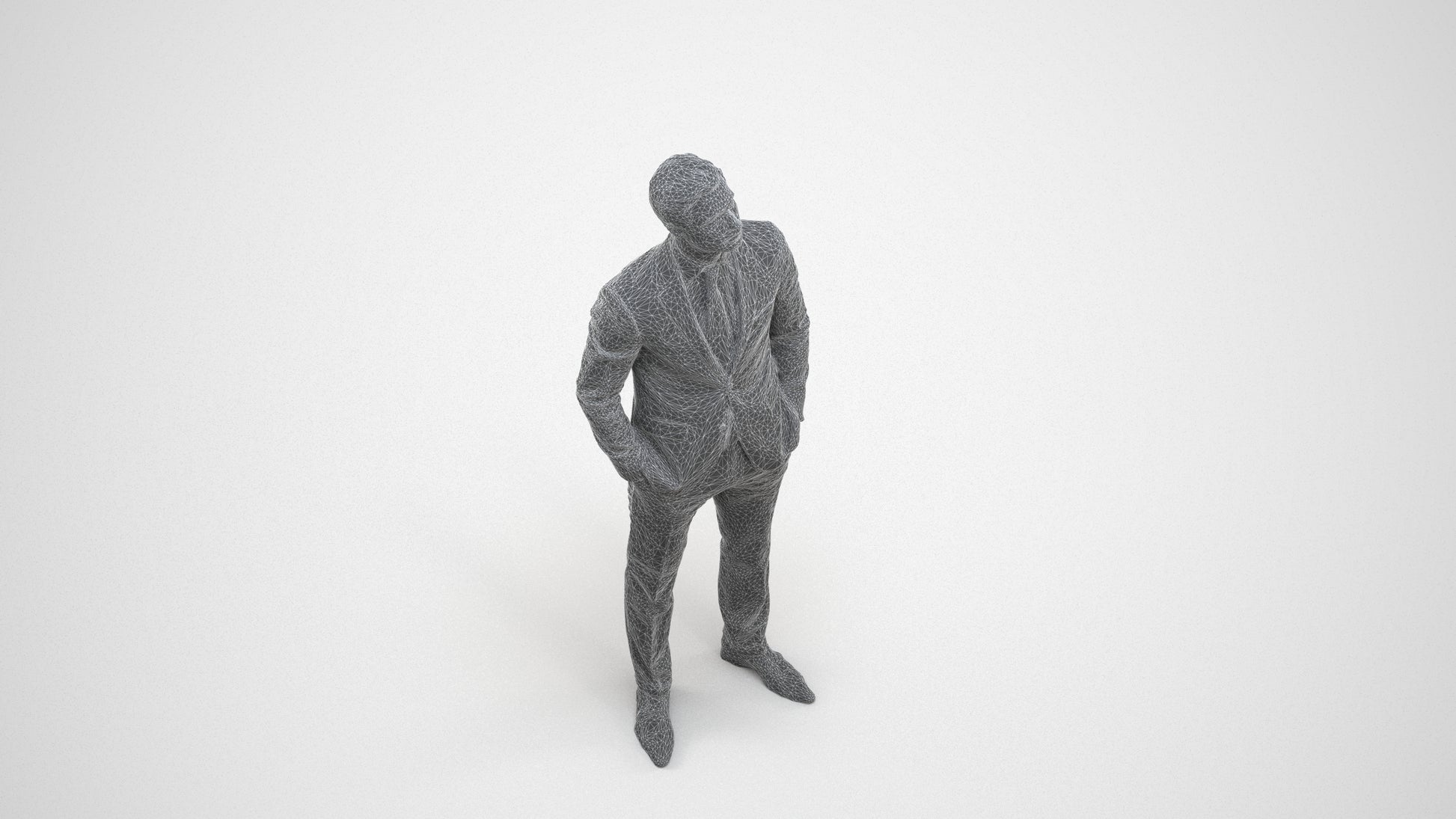 realistic 3D people man business, render-ready for V-Ray and Corona, FBX OBJ, wireframe three-quarter view