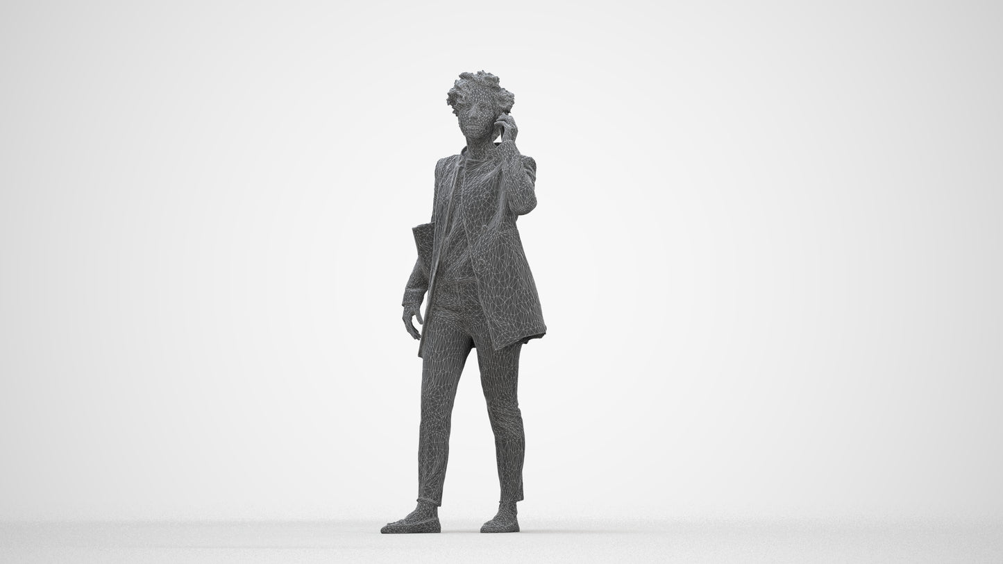 realistic 3D people woman business standing, render-ready for V-Ray and Corona, FBX OBJ, wireframe back view