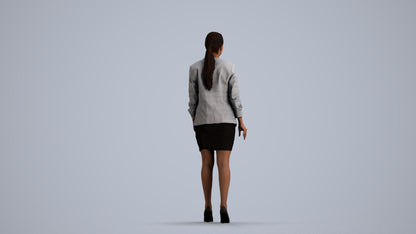 photogrammetry 3D woman business walking, realistic human model archviz FBX, front view render