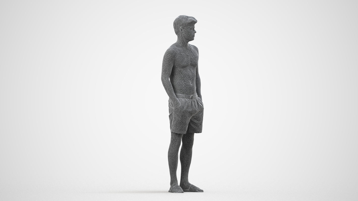 3D scanned man pool, photorealistic archviz people for Enscape and SketchUp, wireframe side view