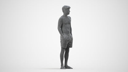 3D scanned man pool, photorealistic archviz people for Enscape and SketchUp, wireframe side view