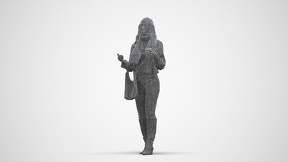 3D human model woman casual standing, photogrammetry scanned person for archviz, three-quarter front view render