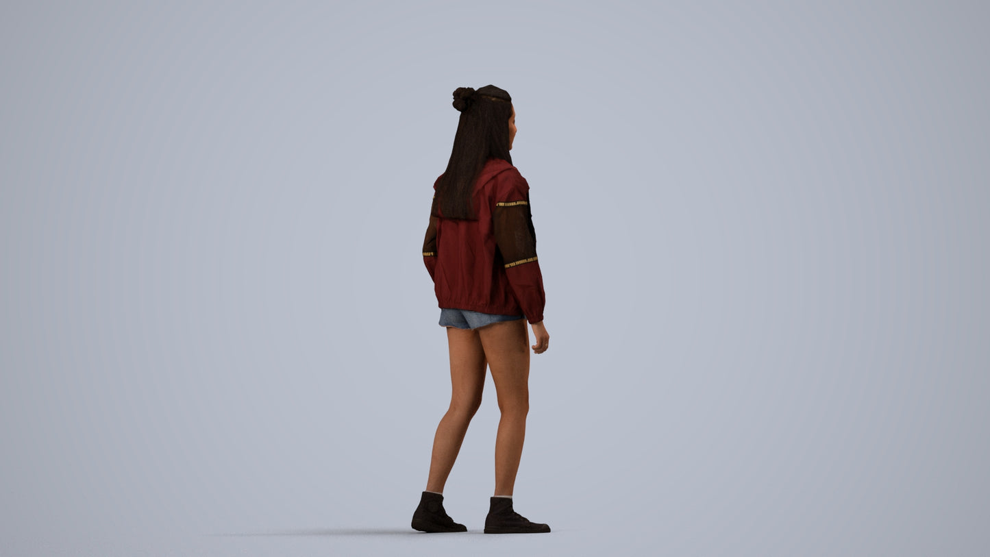 photogrammetry 3D woman casual standing, realistic human model archviz FBX, side view render
