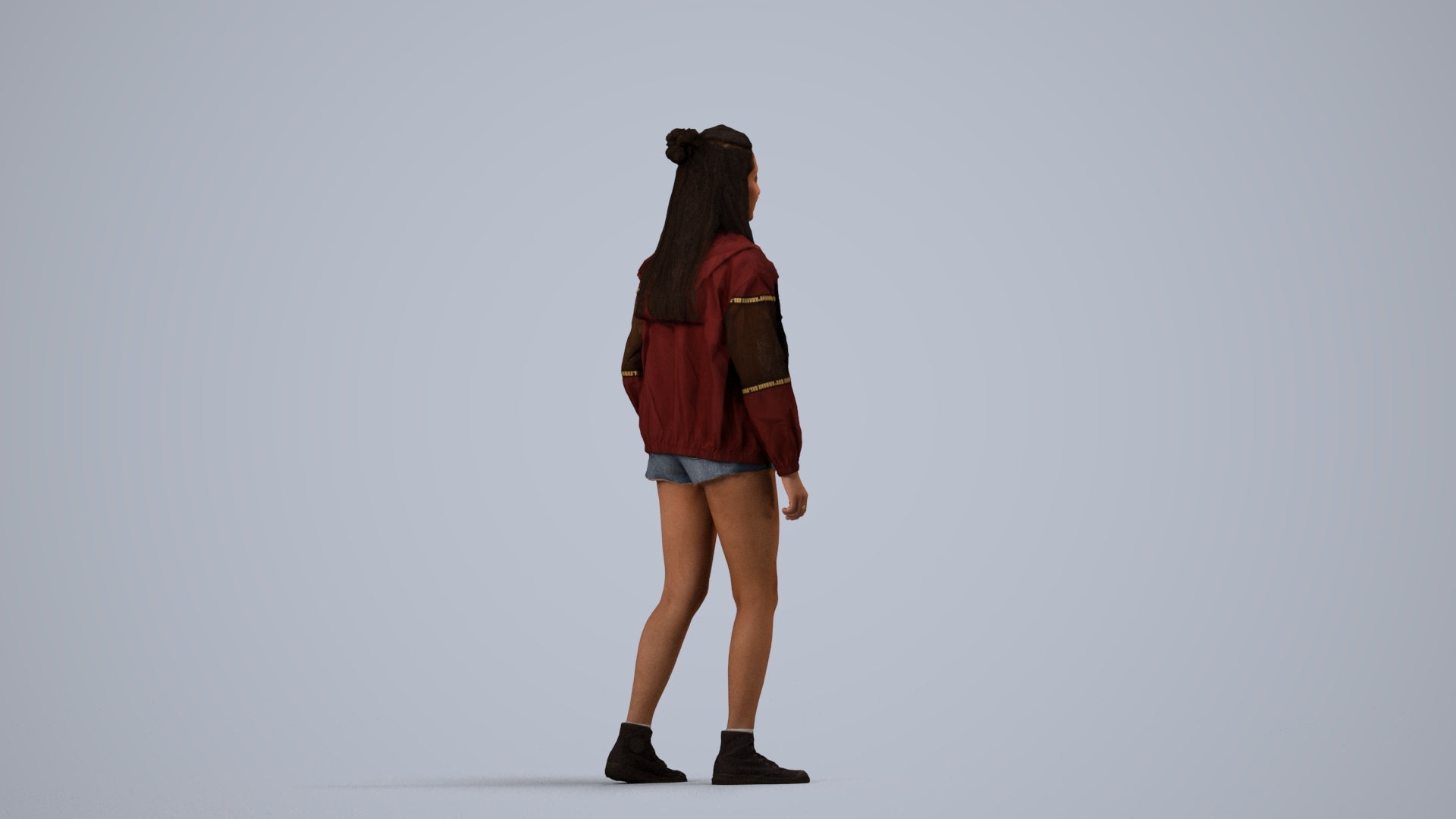 photogrammetry 3D woman casual standing, realistic human model archviz FBX, side view render