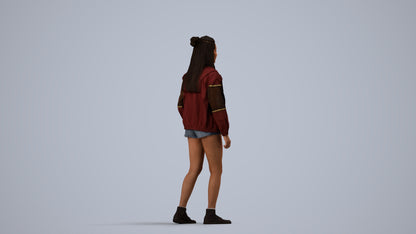 photogrammetry 3D woman casual standing, realistic human model archviz FBX, side view render