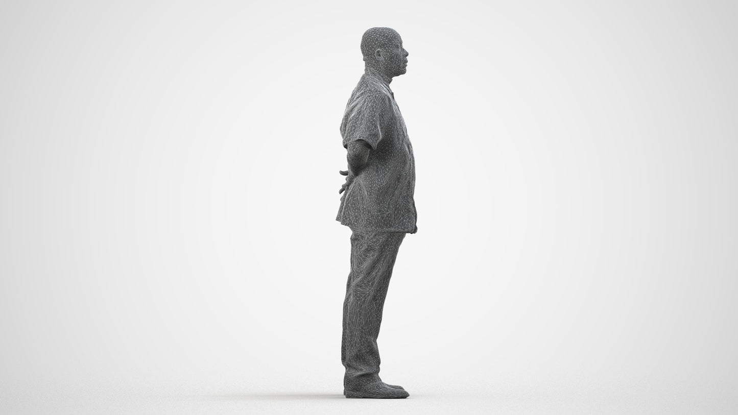 realistic 3D human man hospitality, archviz people FBX OBJ for Blender, wireframe side view