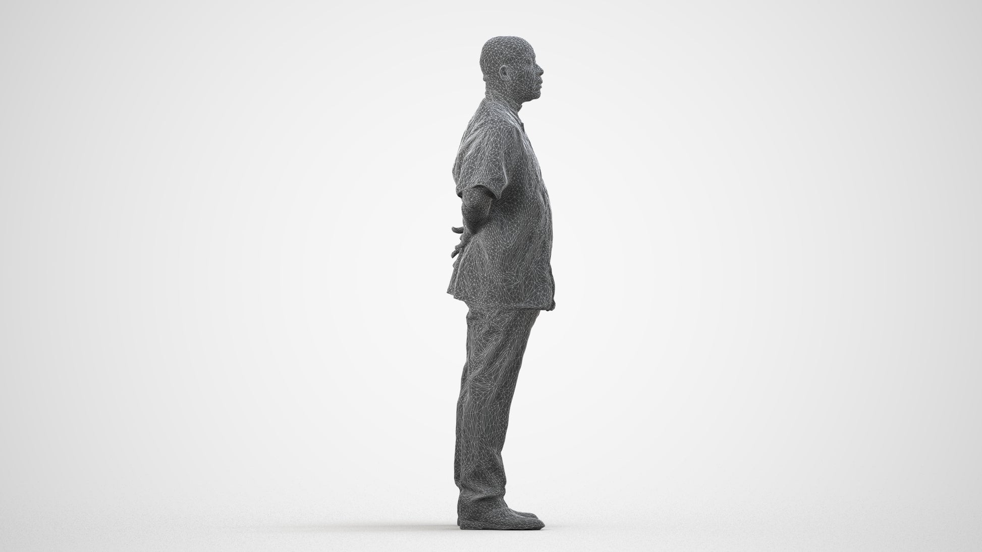 realistic 3D human man hospitality, archviz people FBX OBJ for Blender, wireframe side view