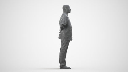 realistic 3D human man hospitality, archviz people FBX OBJ for Blender, wireframe side view
