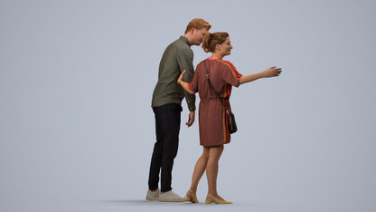 realistic 3D human woman casual couple, archviz people FBX OBJ for Blender, side view render