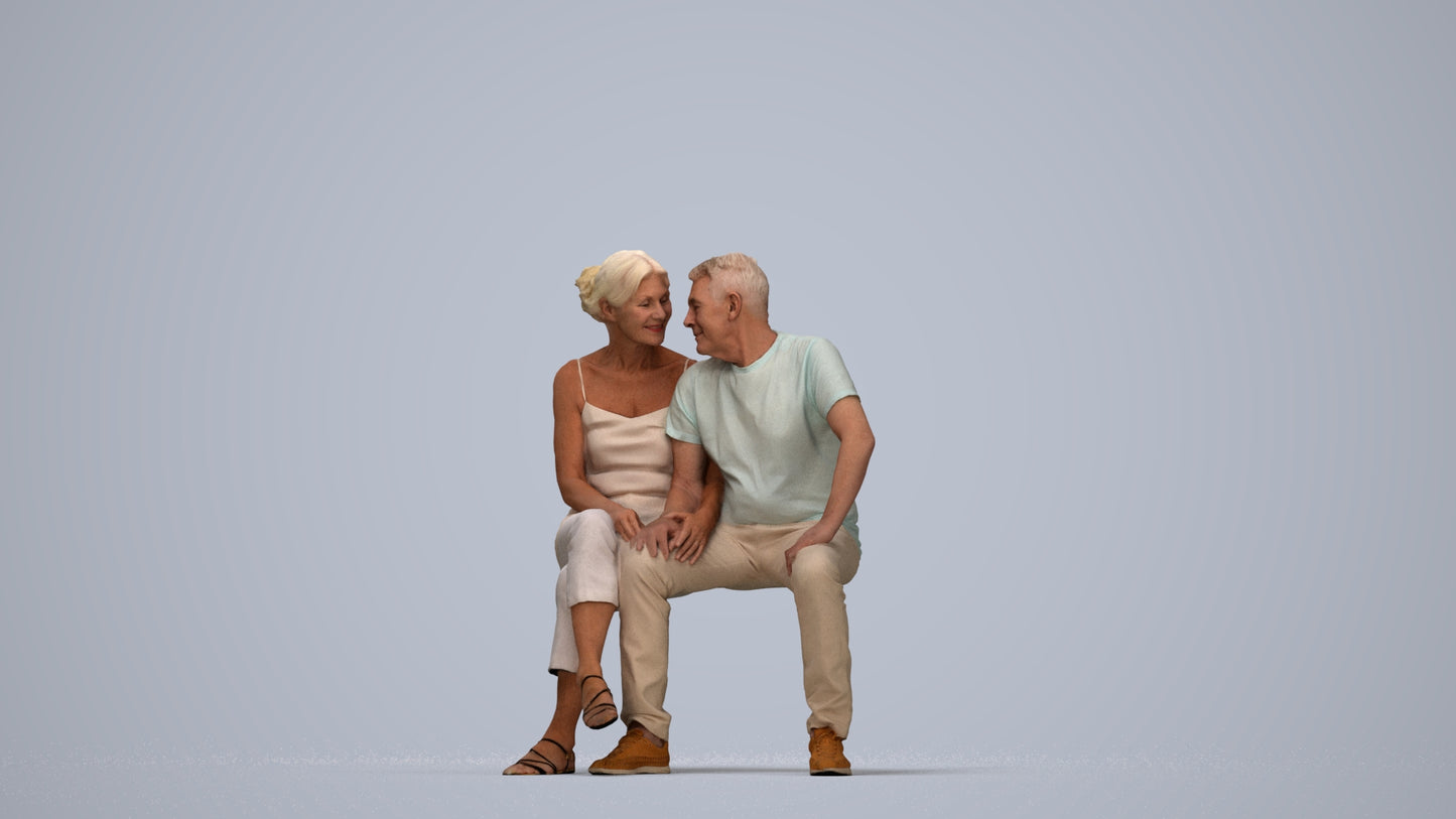 3D people model senior woman casual couple, scanned human for 3ds Max rendering, top-down view render