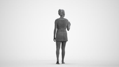 realistic 3D woman casual walking, scanned archviz people for Blender and 3ds Max, wireframe front view