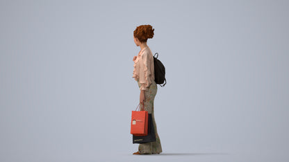 photogrammetry 3D woman casual shopping, realistic human model archviz FBX, three-quarter view render