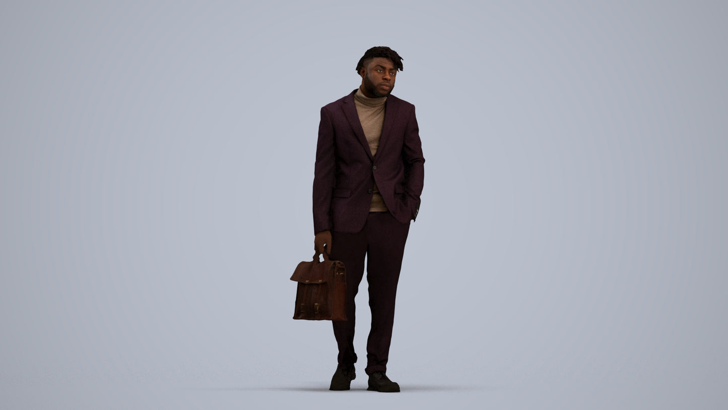 photogrammetry 3D man business walking, realistic human model archviz FBX, standing pose render