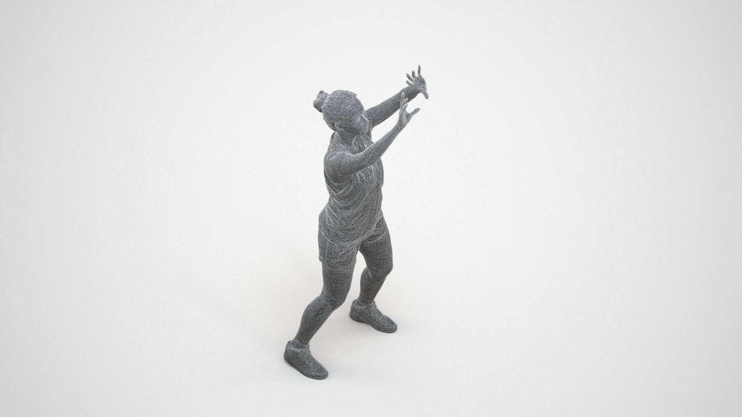 realistic 3D woman sport, scanned archviz people for Blender and 3ds Max, wireframe three-quarter view