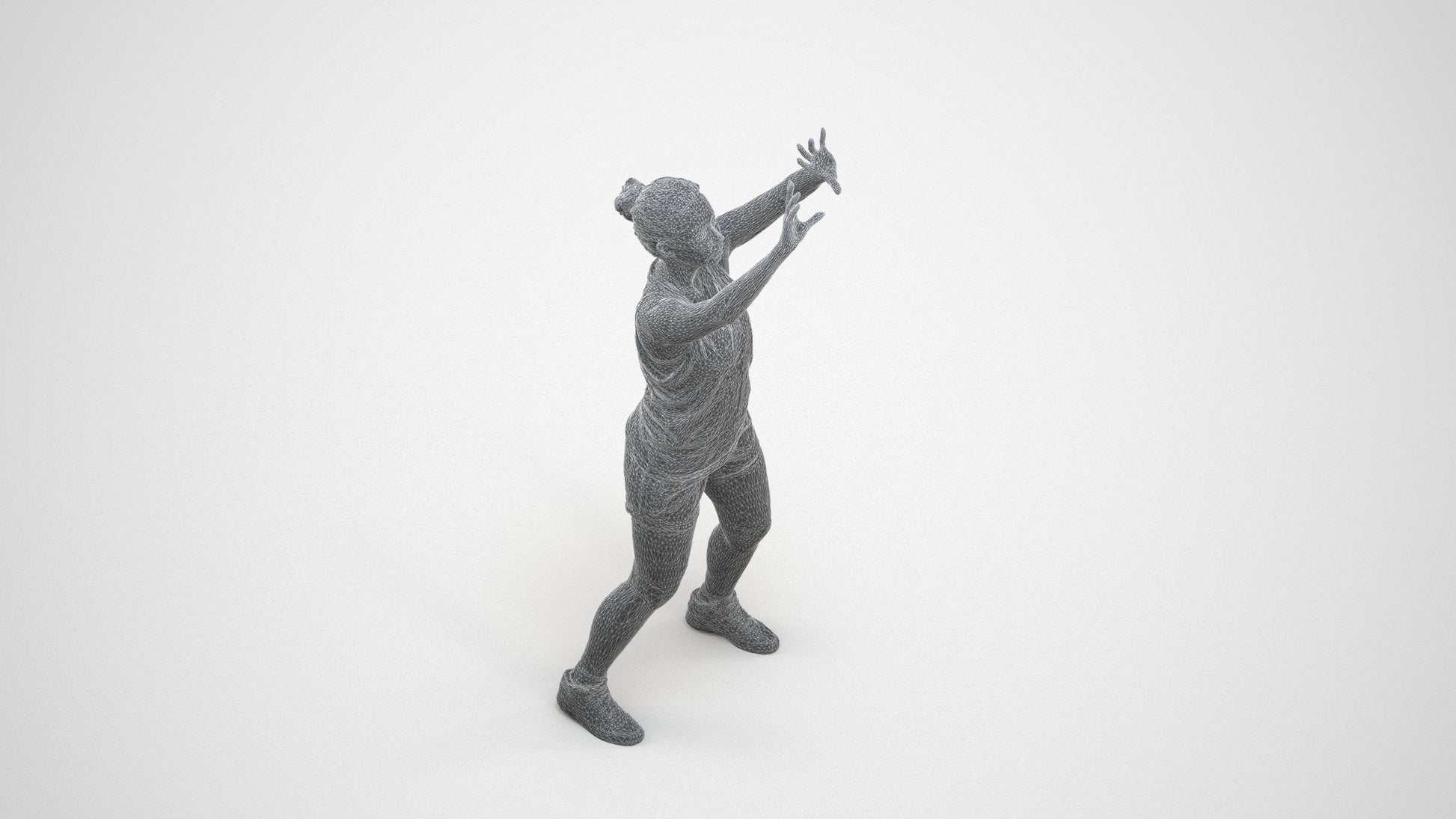 realistic 3D woman sport, scanned archviz people for Blender and 3ds Max, wireframe three-quarter view
