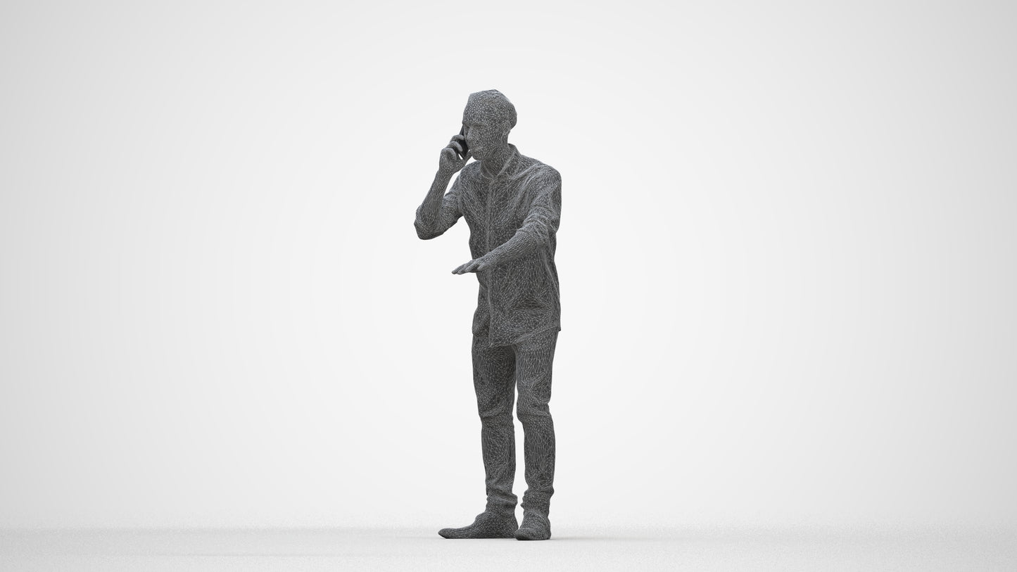 3D people model man casual standing, scanned human for 3ds Max rendering, wireframe back view