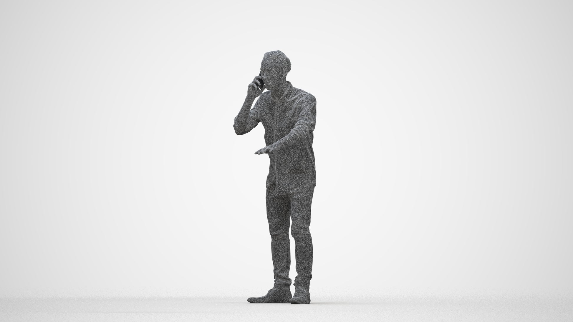 3D people model man casual standing, scanned human for 3ds Max rendering, wireframe back view