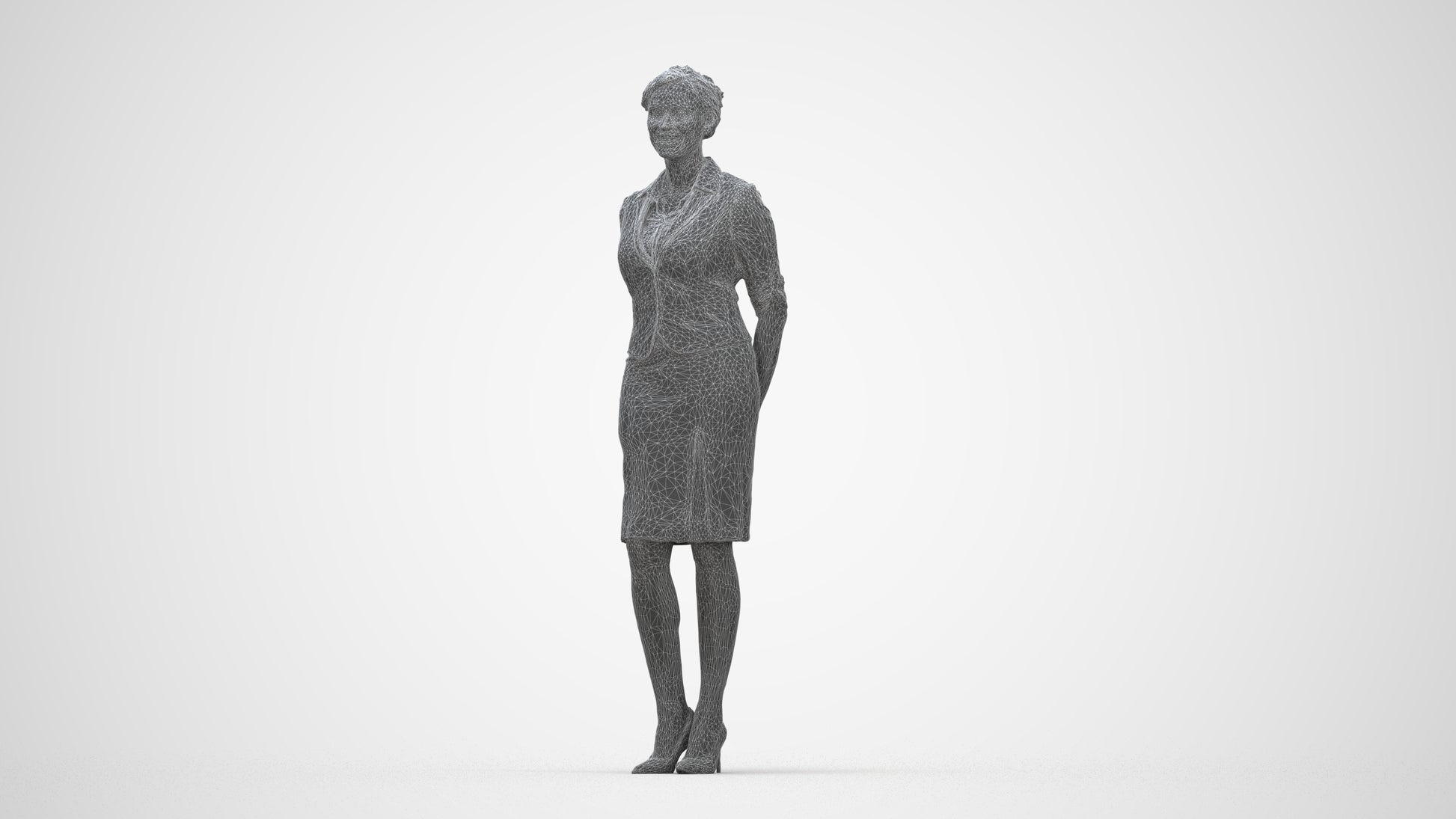 realistic 3D people woman hospitality, render-ready for V-Ray and Corona, FBX OBJ, wireframe back view