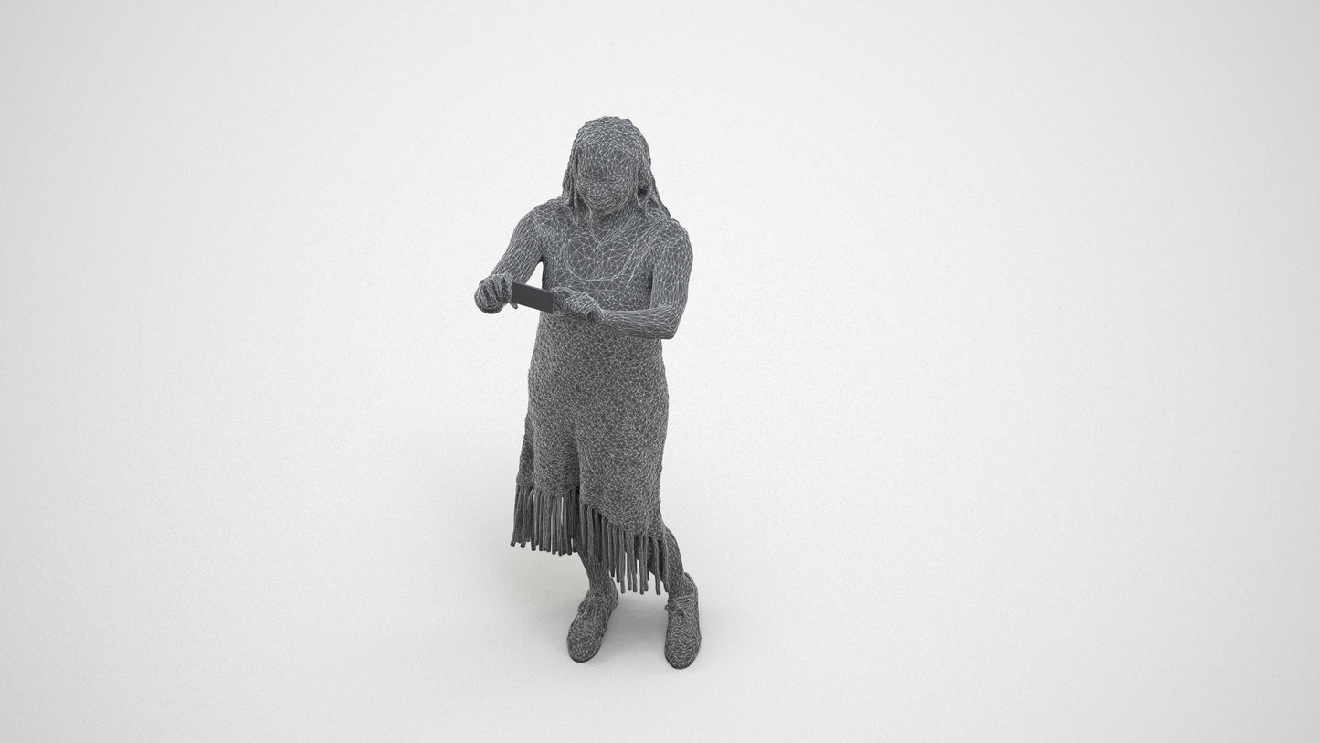 realistic 3D woman casual standing, scanned archviz people for Blender and 3ds Max, wireframe three-quarter view