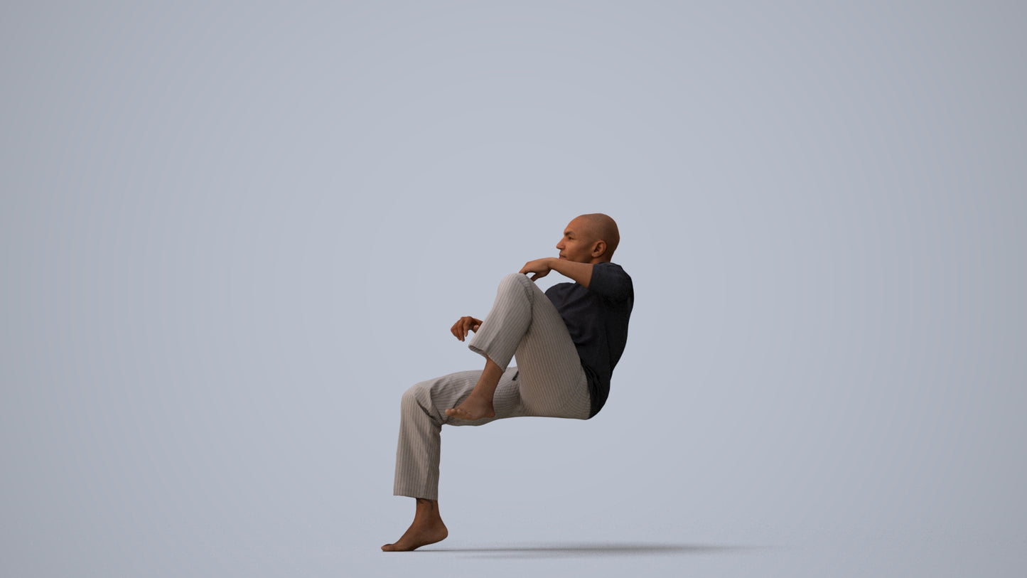 3D people model man casual bathroom, scanned human for 3ds Max rendering, three-quarter view render