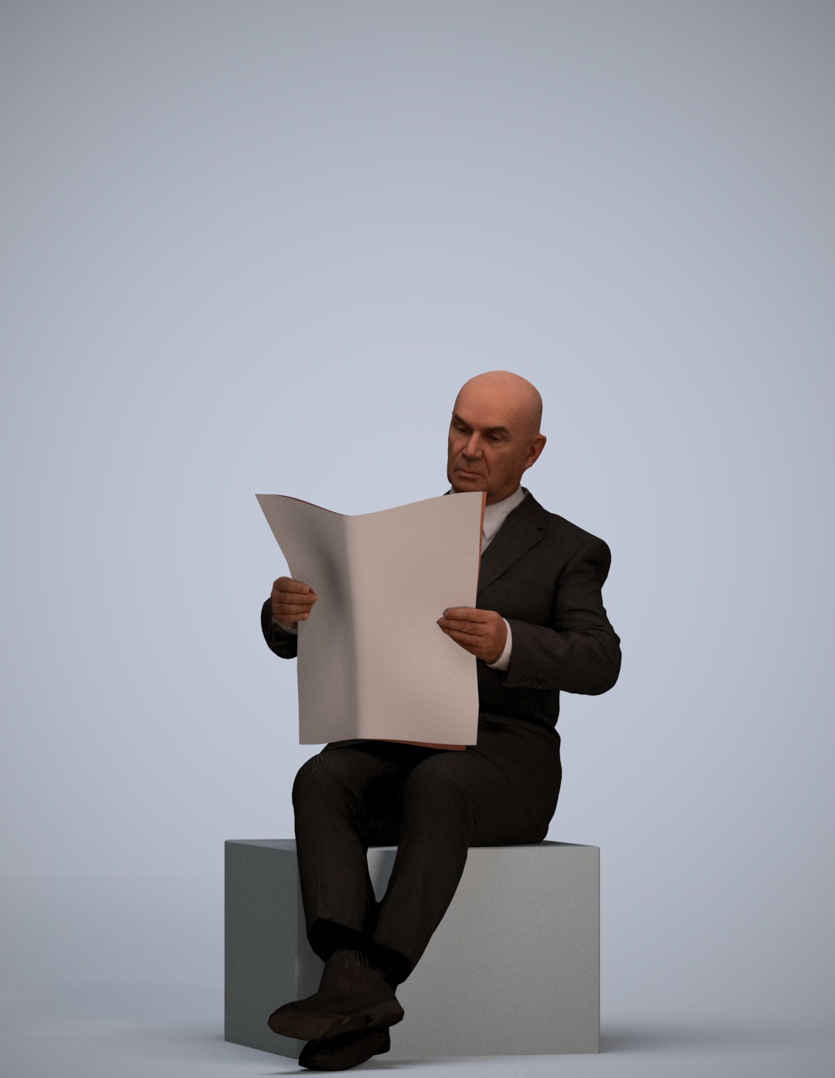 realistic 3D people senior man business sitting, render-ready for V-Ray and Corona, FBX OBJ