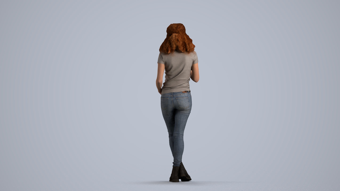 photogrammetry 3D woman casual standing, realistic human model archviz FBX, front view render