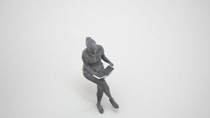 3D people model woman casual sitting, scanned human for 3ds Max rendering, wireframe three-quarter view