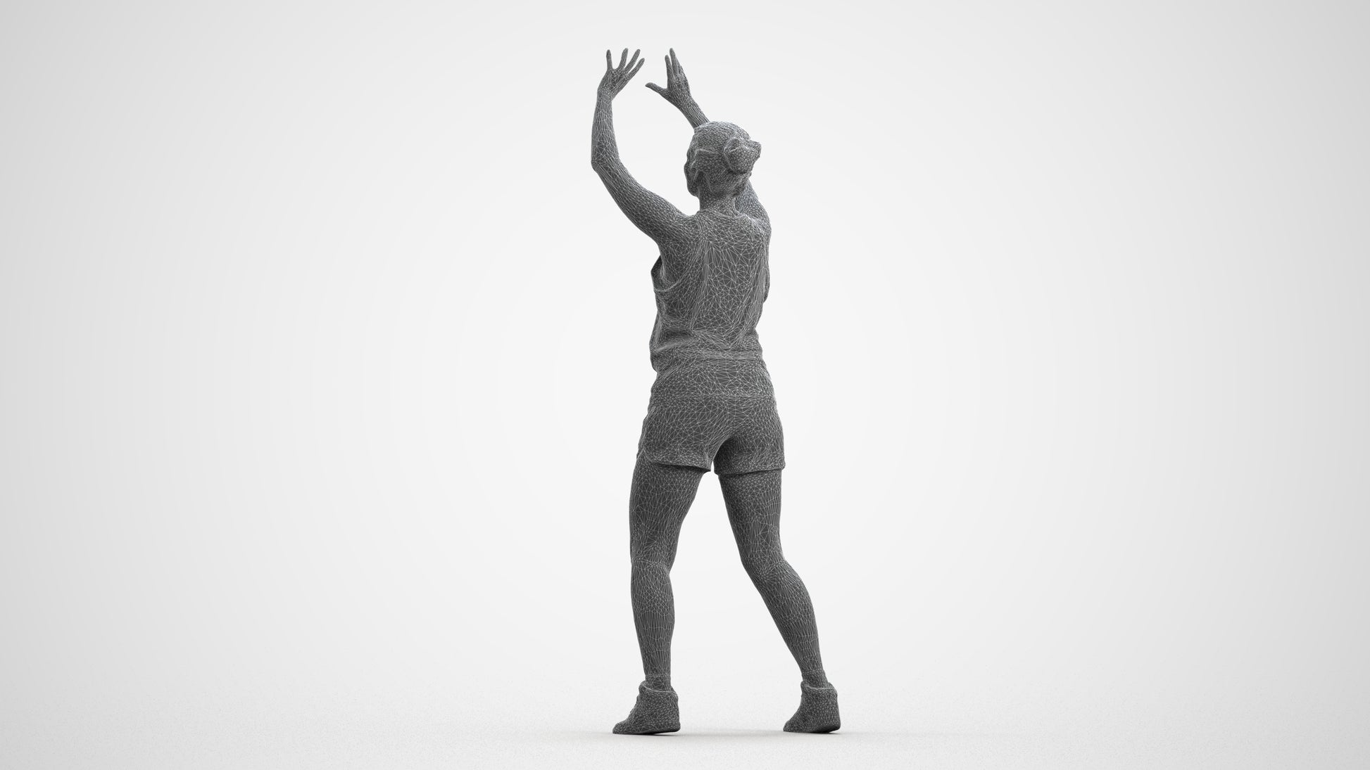 realistic 3D woman sport, scanned archviz people for Blender and 3ds Max, wireframe front view