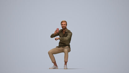 realistic 3D human man casual sitting, archviz people FBX OBJ for Blender, top-down view render
