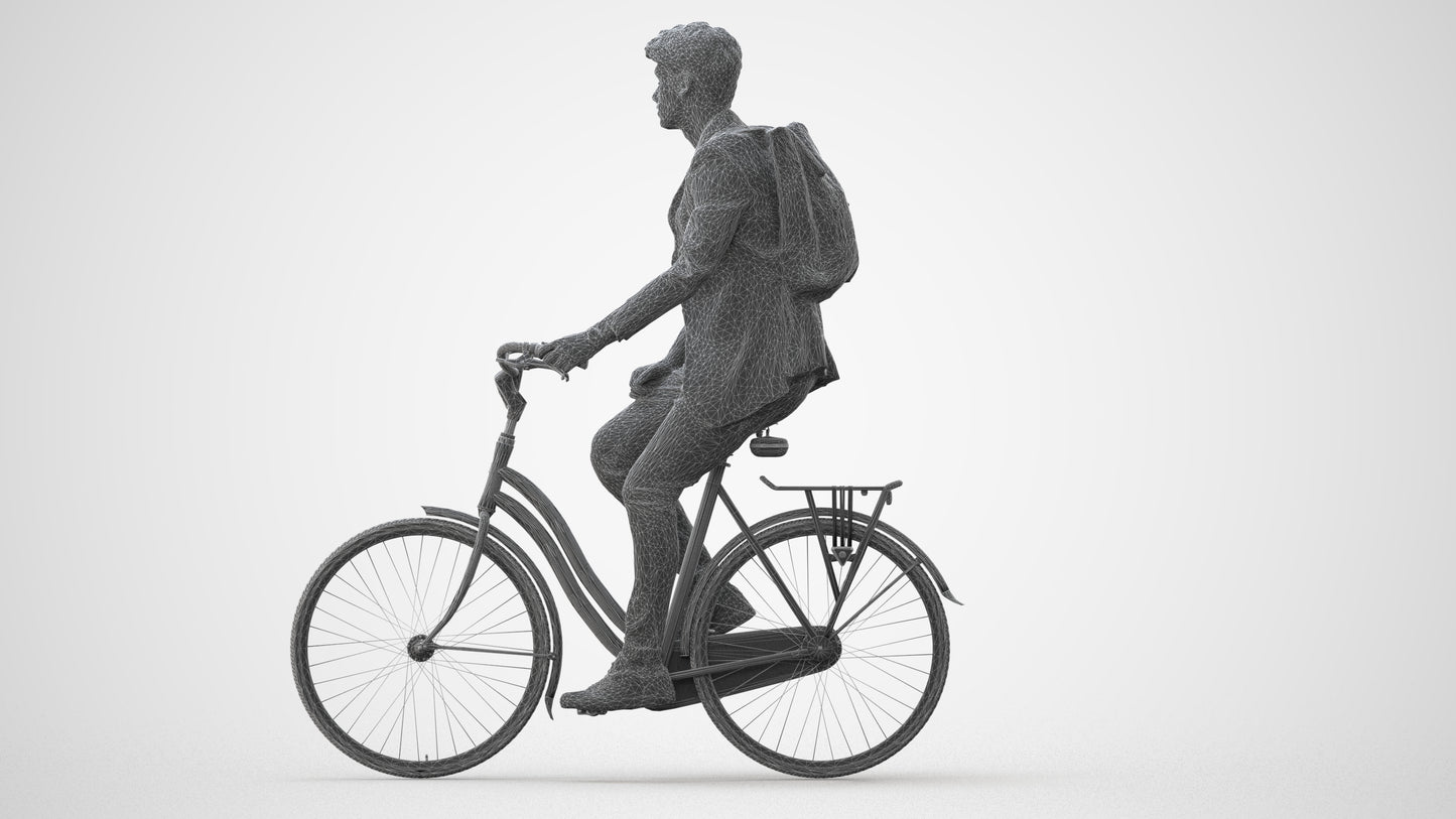 realistic 3D man casual cycling, scanned archviz people for Blender and 3ds Max, square thumbnail
