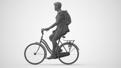 realistic 3D man casual cycling, scanned archviz people for Blender and 3ds Max, square thumbnail